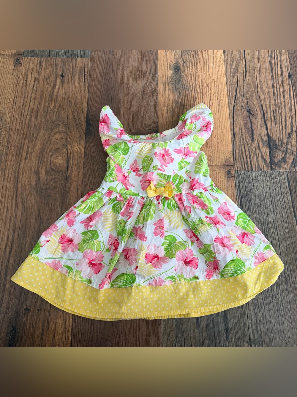 Nanette Baby Pink Floral Infant Dress with Yellow Trim